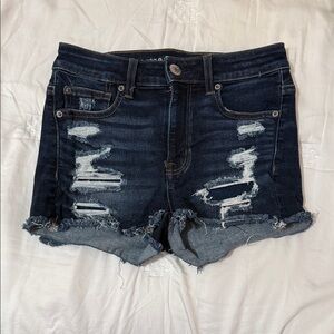 American Eagle Outfitters Dark Blue Distressed Jean Shorts